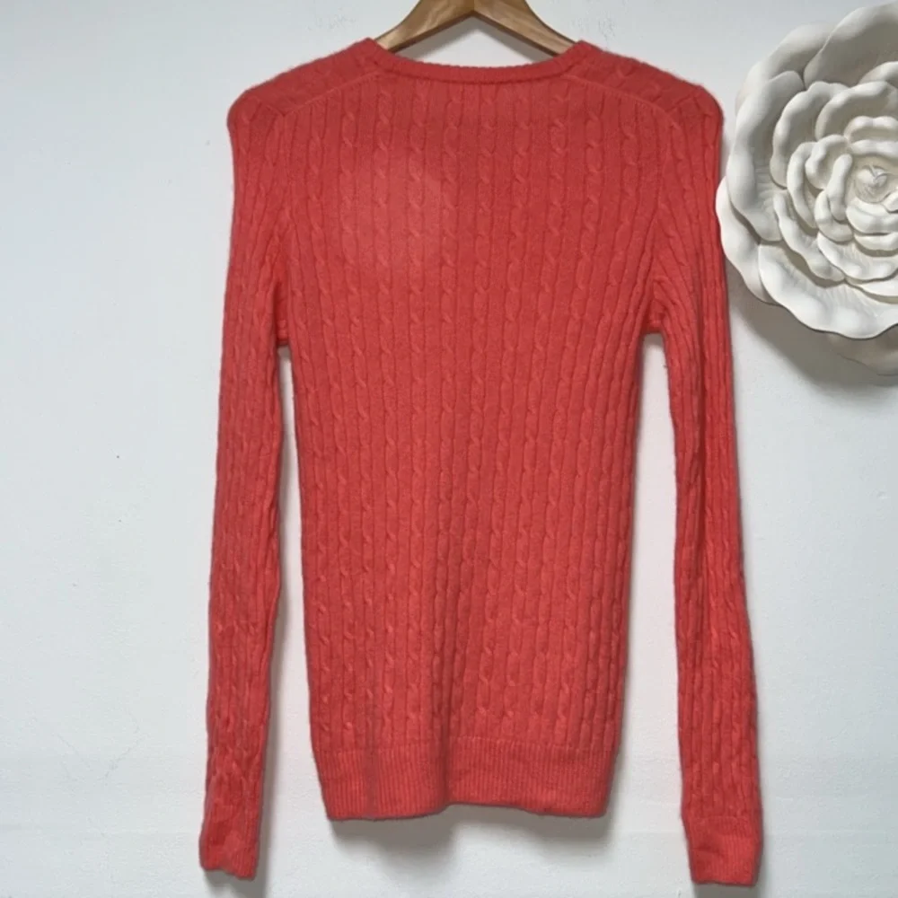 Lilly Pulitzer 100% Cashmere Pull Over V-Neck Cable knit Sweater Salmon Pink M